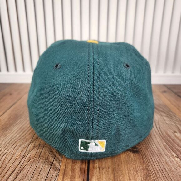 VTG New Era Oakland A's Athletics Hat Cap Fitted 7 1/8 Green Yellow MLB 59fifty - Picture 4 of 10